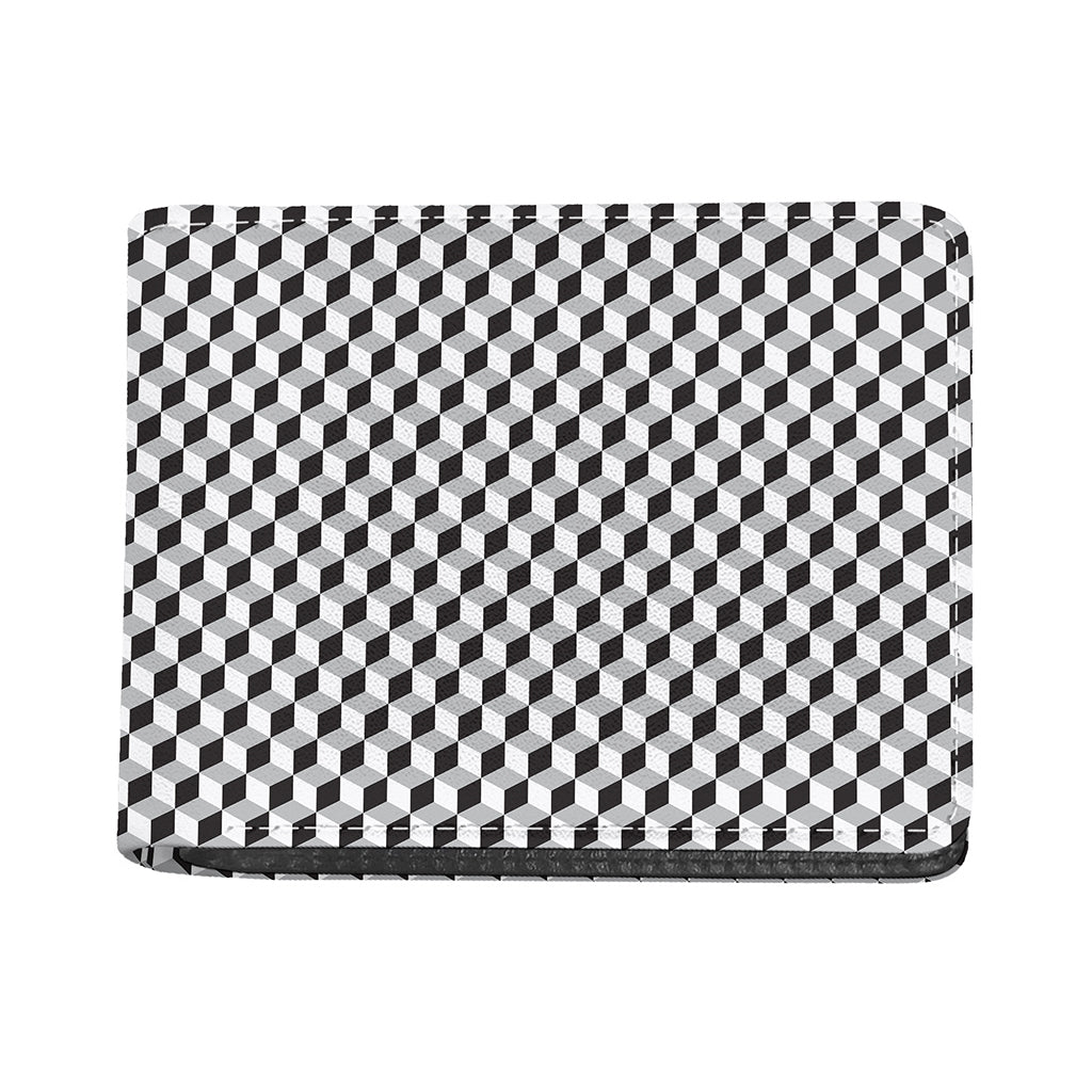 Grey Geometric Cube Shape Pattern Print Bifold Wallet