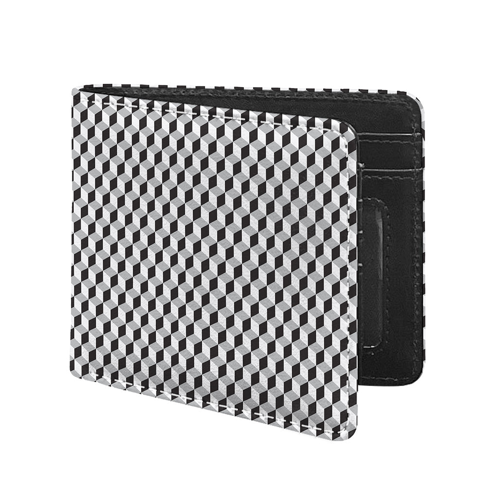 Grey Geometric Cube Shape Pattern Print Bifold Wallet