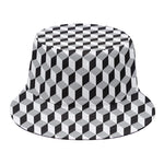Grey Geometric Cube Shape Pattern Print Bucket Hat