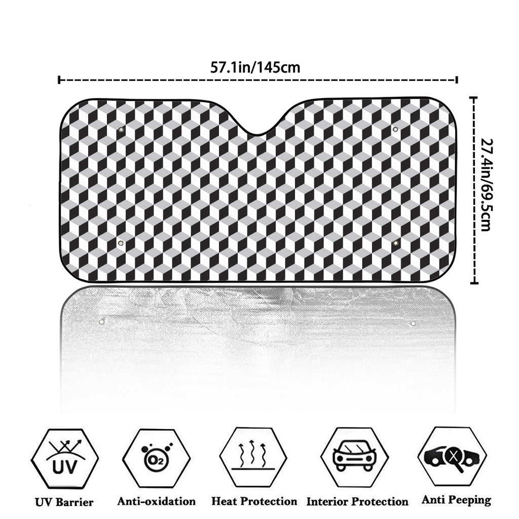 Grey Geometric Cube Shape Pattern Print Car Windshield Sun Shade