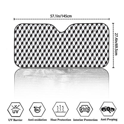 Grey Geometric Cube Shape Pattern Print Car Windshield Sun Shade