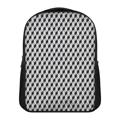 Grey Geometric Cube Shape Pattern Print Casual Backpack