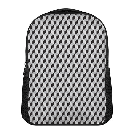 Grey Geometric Cube Shape Pattern Print Casual Backpack