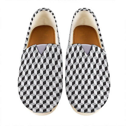 Grey Geometric Cube Shape Pattern Print Casual Shoes