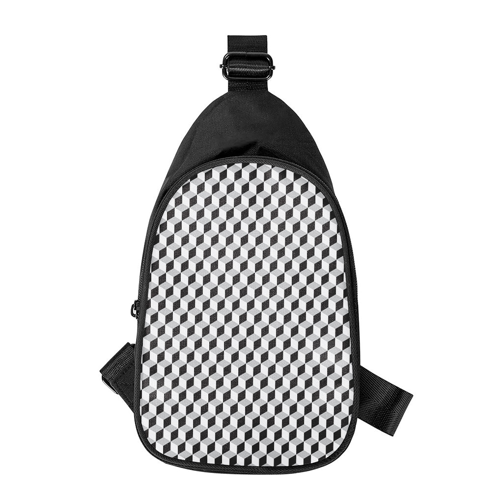 Grey Geometric Cube Shape Pattern Print Chest Bag