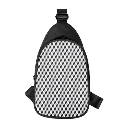 Grey Geometric Cube Shape Pattern Print Chest Bag