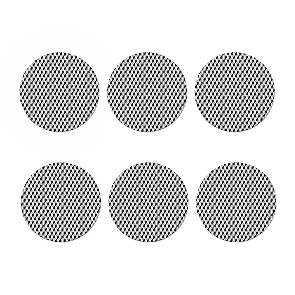 Grey Geometric Cube Shape Pattern Print Coaster Set