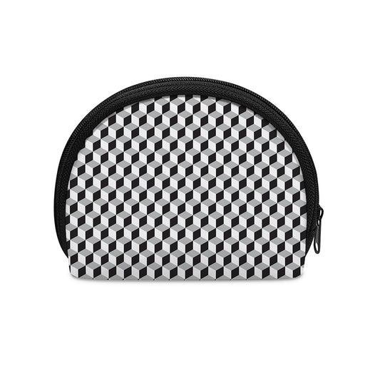 Grey Geometric Cube Shape Pattern Print Coin Purse