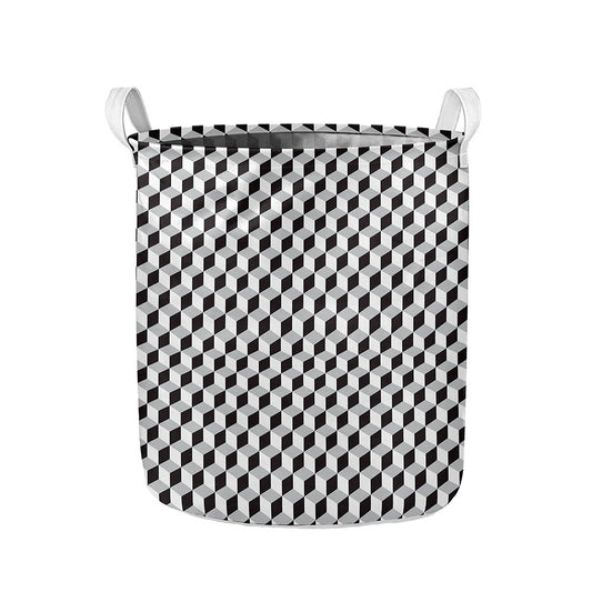 Grey Geometric Cube Shape Pattern Print Collapsible Laundry Basket