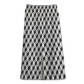 Grey Geometric Cube Shape Pattern Print Cotton Front Slit Maxi Skirt