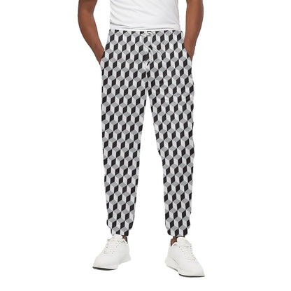 Grey Geometric Cube Shape Pattern Print Cotton Pants