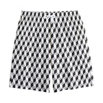 Grey Geometric Cube Shape Pattern Print Cotton Shorts