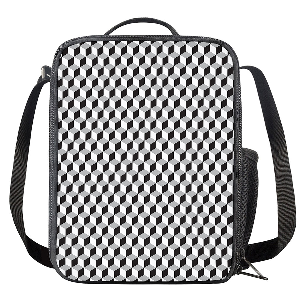 Grey Geometric Cube Shape Pattern Print Crossbody Lunch Bag