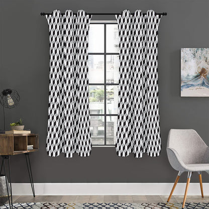 Grey Geometric Cube Shape Pattern Print Curtain