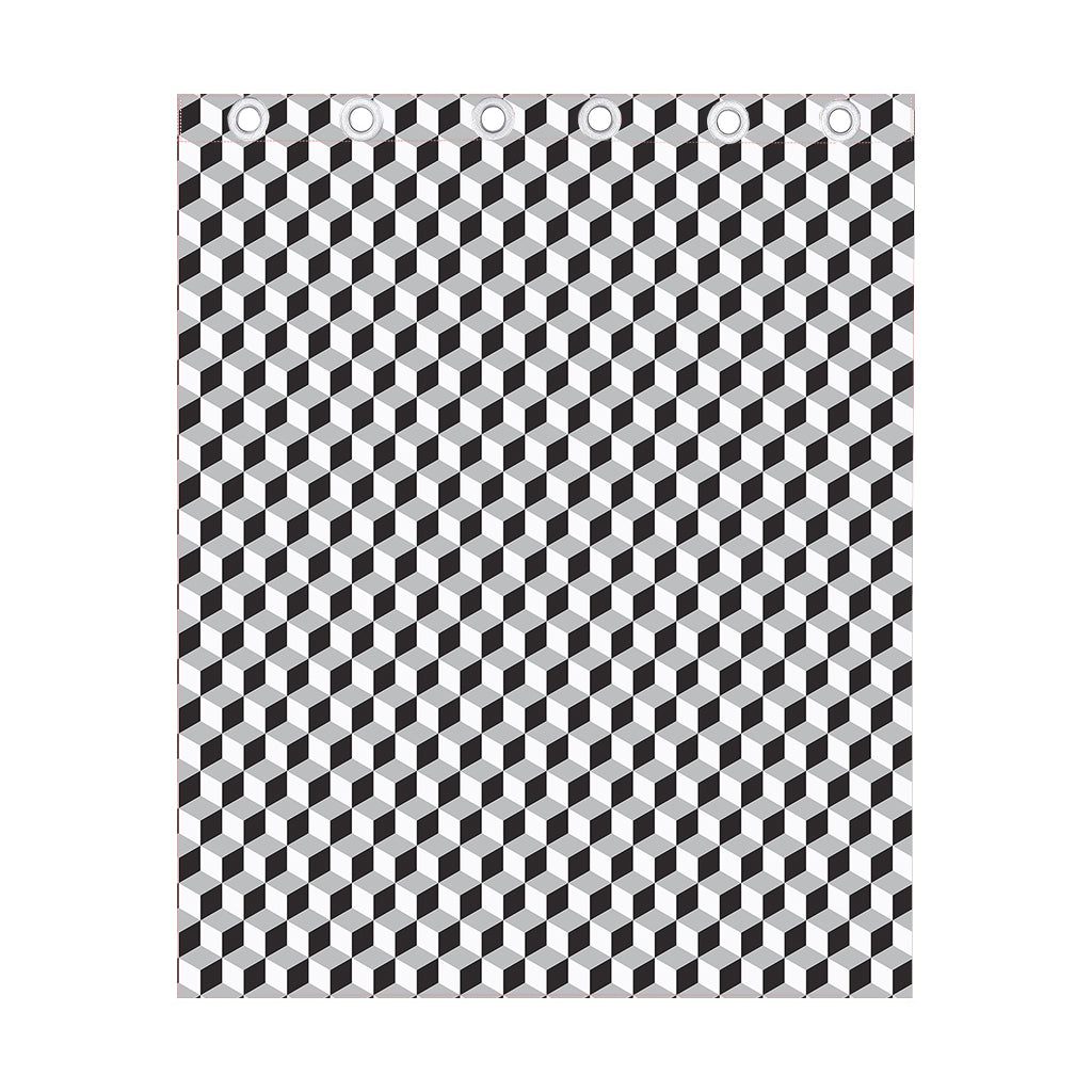 Grey Geometric Cube Shape Pattern Print Curtain