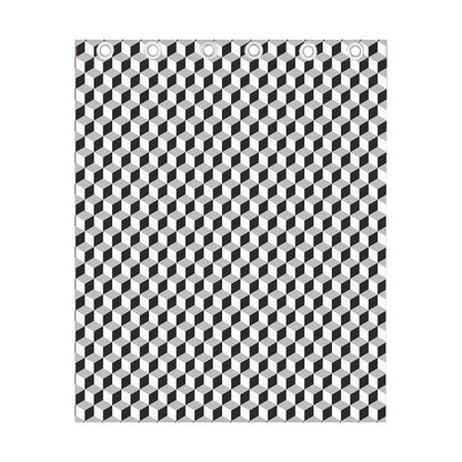 Grey Geometric Cube Shape Pattern Print Curtain