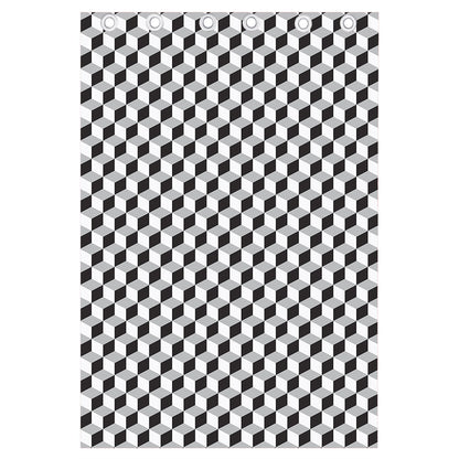 Grey Geometric Cube Shape Pattern Print Curtain
