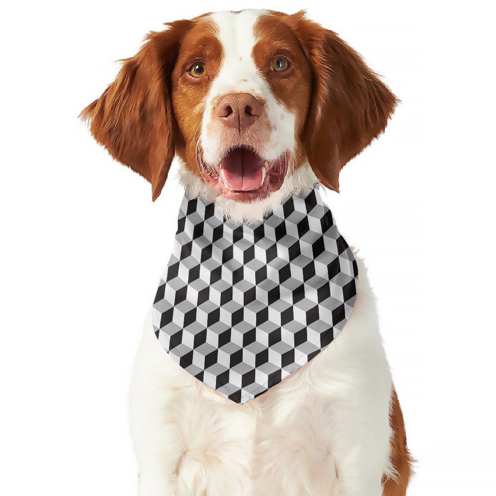 Grey Geometric Cube Shape Pattern Print Dog Bandana