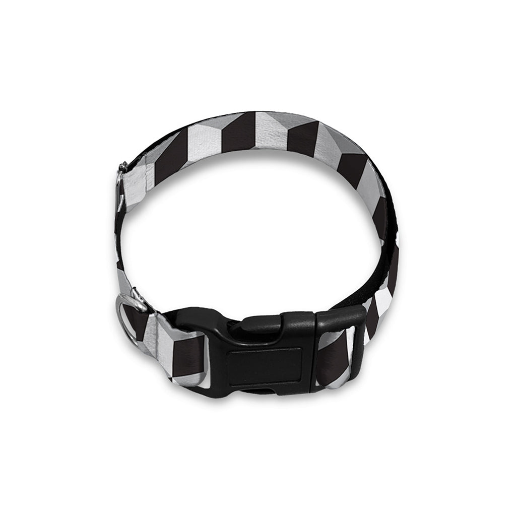 Grey Geometric Cube Shape Pattern Print Dog Collar