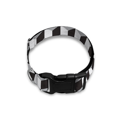 Grey Geometric Cube Shape Pattern Print Dog Collar