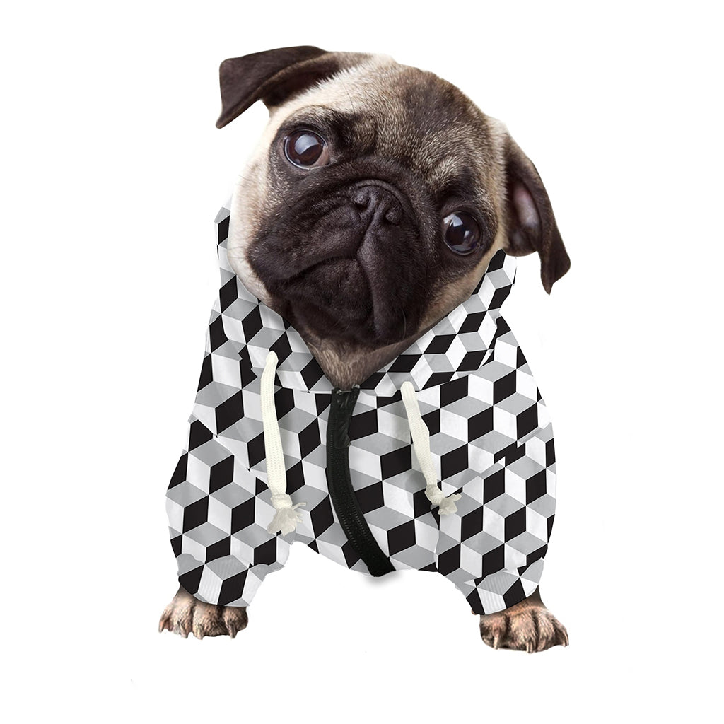 Grey Geometric Cube Shape Pattern Print Dog Zip Up Hoodie