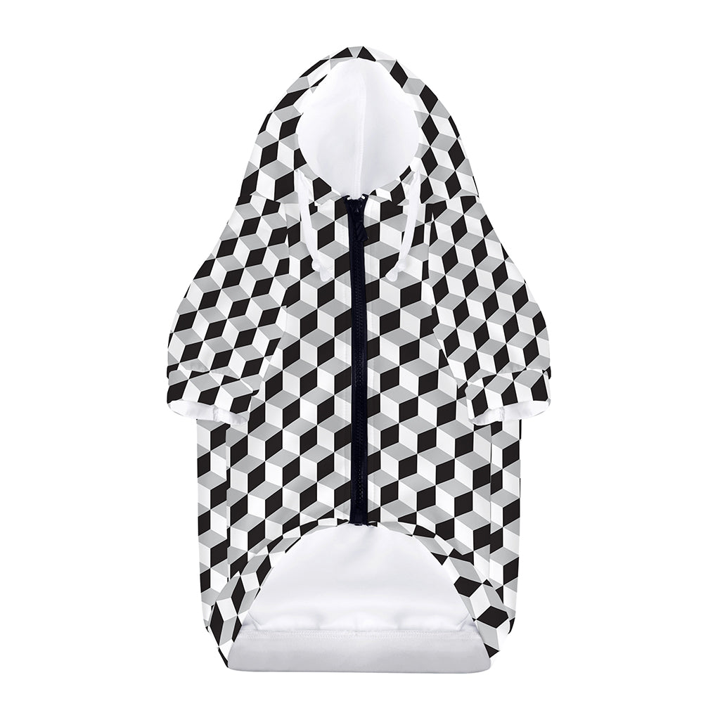 Grey Geometric Cube Shape Pattern Print Dog Zip Up Hoodie