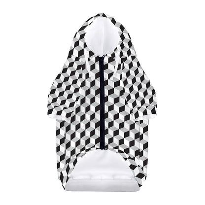 Grey Geometric Cube Shape Pattern Print Dog Zip Up Hoodie