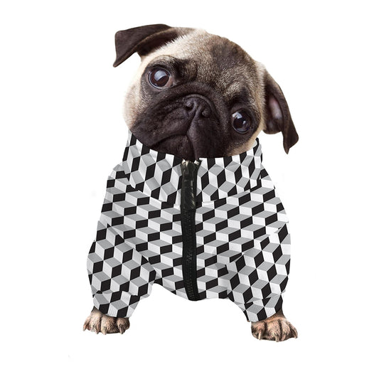 Grey Geometric Cube Shape Pattern Print Dog Zip Up Jacket