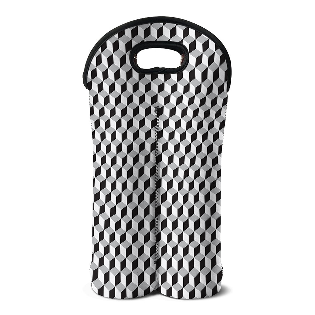 Grey Geometric Cube Shape Pattern Print Double Neoprene Wine Tote