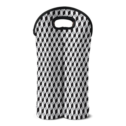 Grey Geometric Cube Shape Pattern Print Double Neoprene Wine Tote