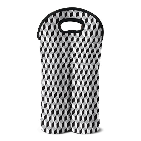 Grey Geometric Cube Shape Pattern Print Double Neoprene Wine Tote