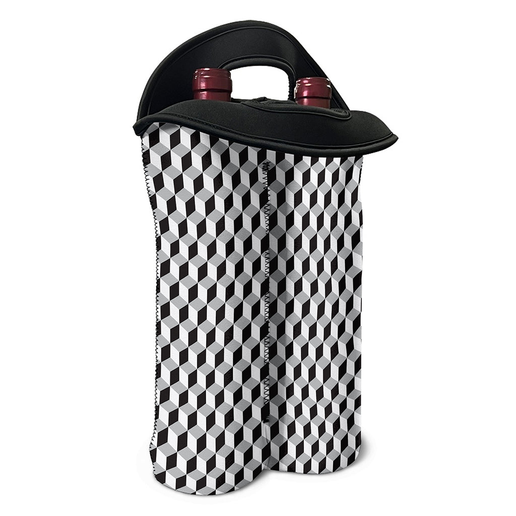 Grey Geometric Cube Shape Pattern Print Double Neoprene Wine Tote