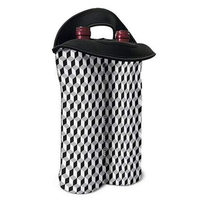 Grey Geometric Cube Shape Pattern Print Double Neoprene Wine Tote