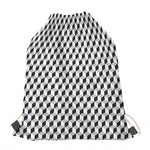 Grey Geometric Cube Shape Pattern Print Drawstring Bag