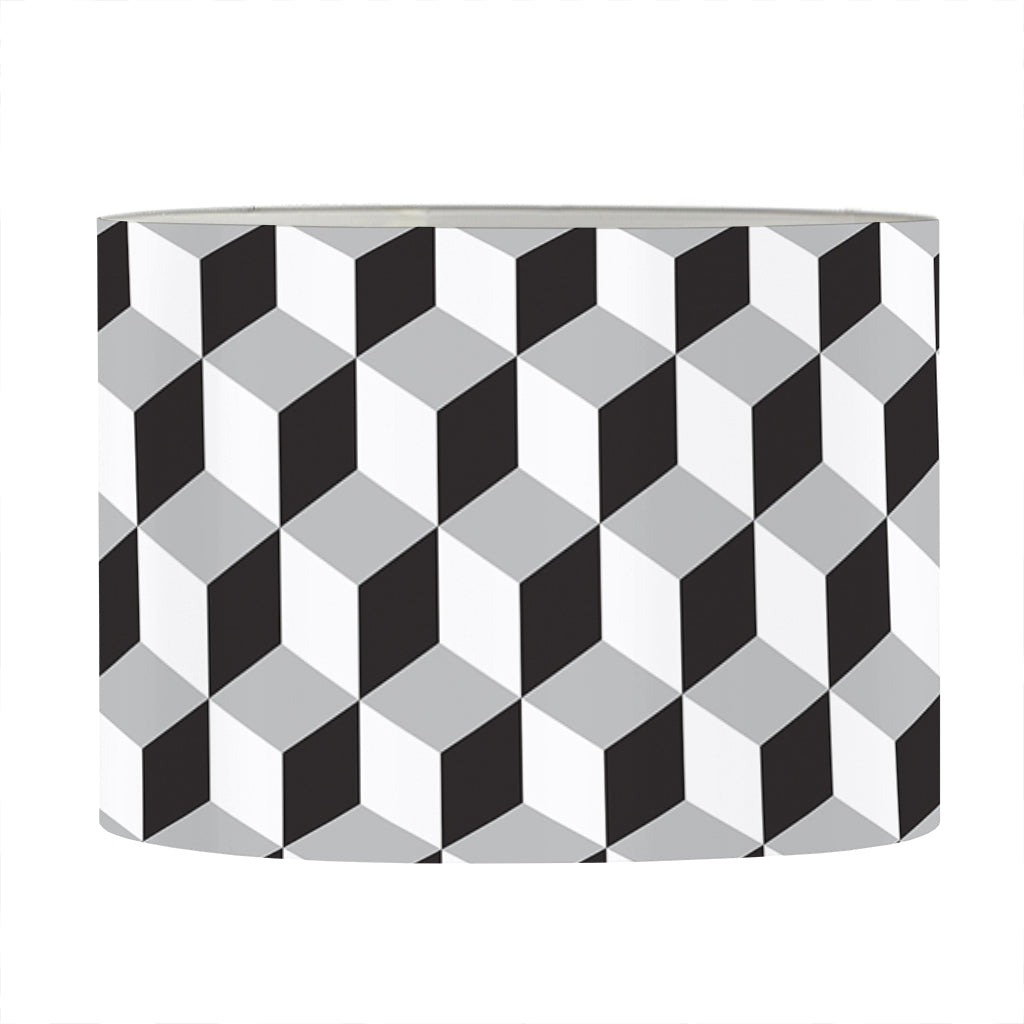 Grey Geometric Cube Shape Pattern Print Drum Lamp Shade