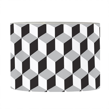 Grey Geometric Cube Shape Pattern Print Drum Lamp Shade