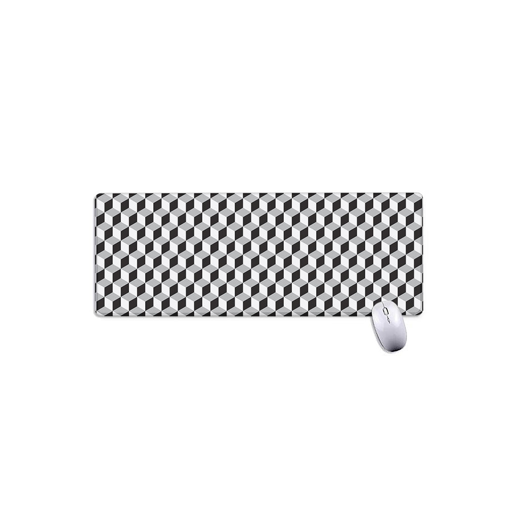 Grey Geometric Cube Shape Pattern Print Extended Mouse Pad