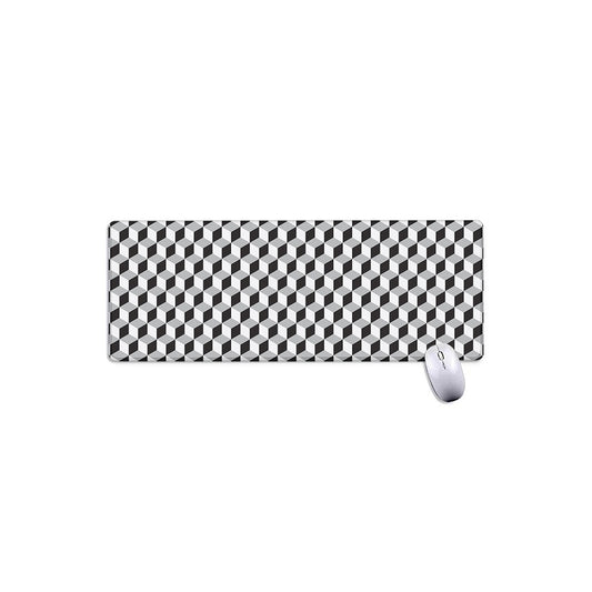 Grey Geometric Cube Shape Pattern Print Extended Mouse Pad