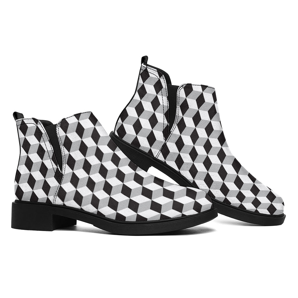 Grey Geometric Cube Shape Pattern Print Flat Ankle Boots