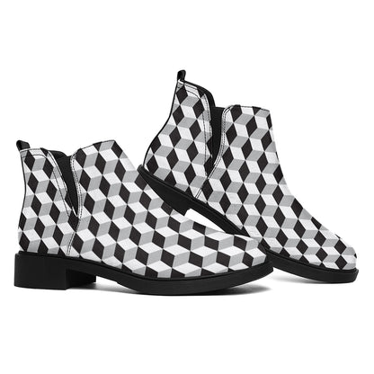 Grey Geometric Cube Shape Pattern Print Flat Ankle Boots