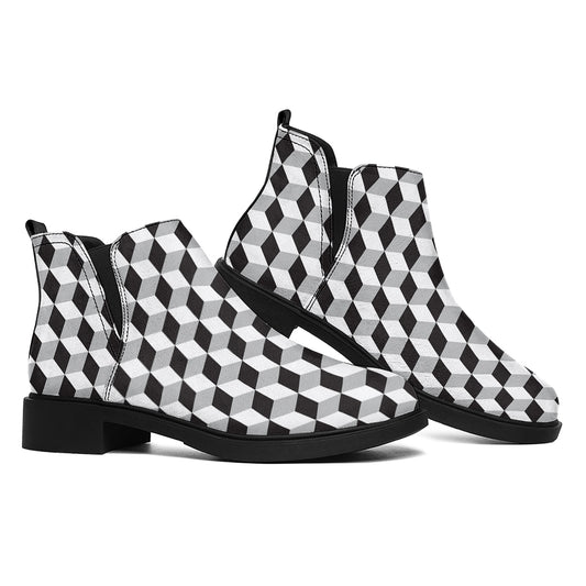 Grey Geometric Cube Shape Pattern Print Flat Ankle Boots