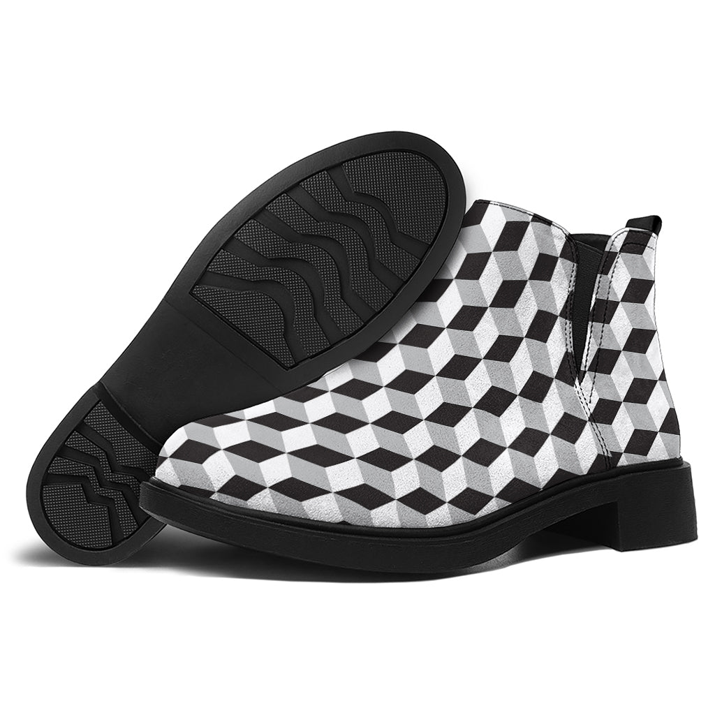 Grey Geometric Cube Shape Pattern Print Flat Ankle Boots