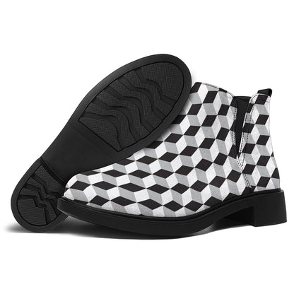 Grey Geometric Cube Shape Pattern Print Flat Ankle Boots