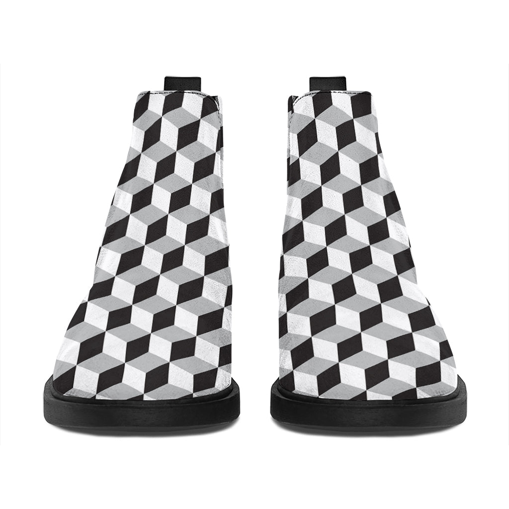 Grey Geometric Cube Shape Pattern Print Flat Ankle Boots