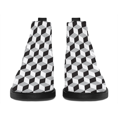 Grey Geometric Cube Shape Pattern Print Flat Ankle Boots