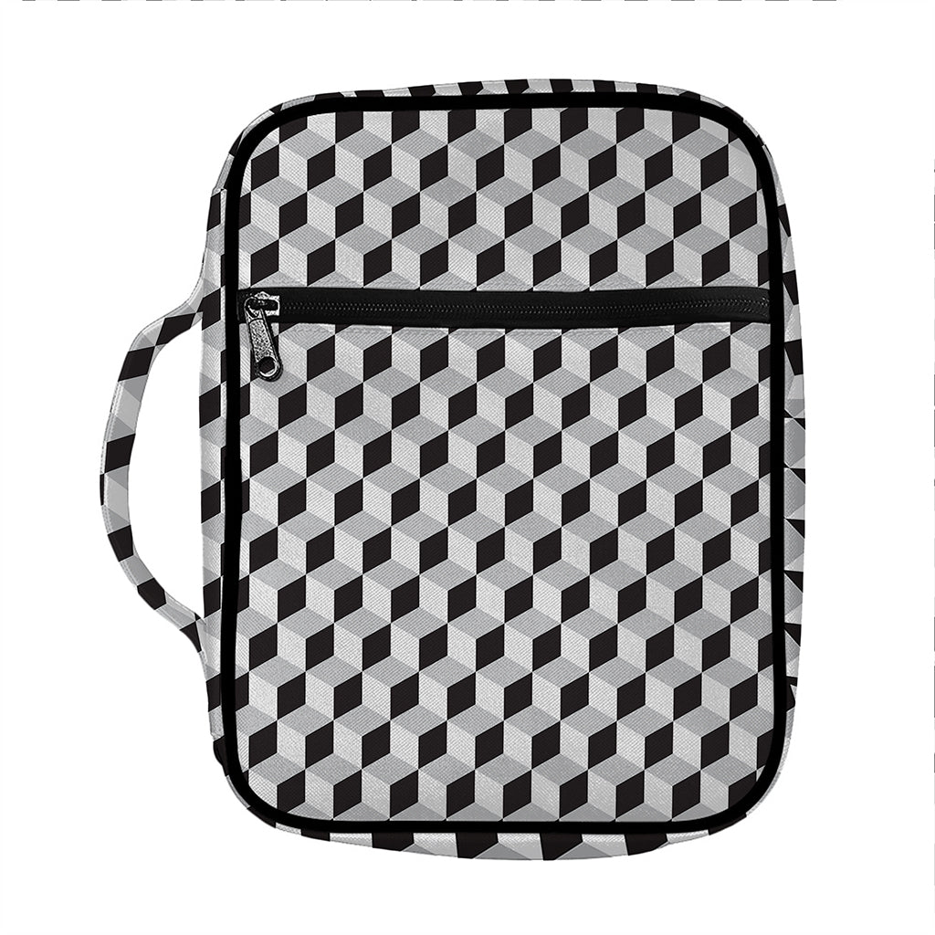 Grey Geometric Cube Shape Pattern Print Front Pocket Bible Bag