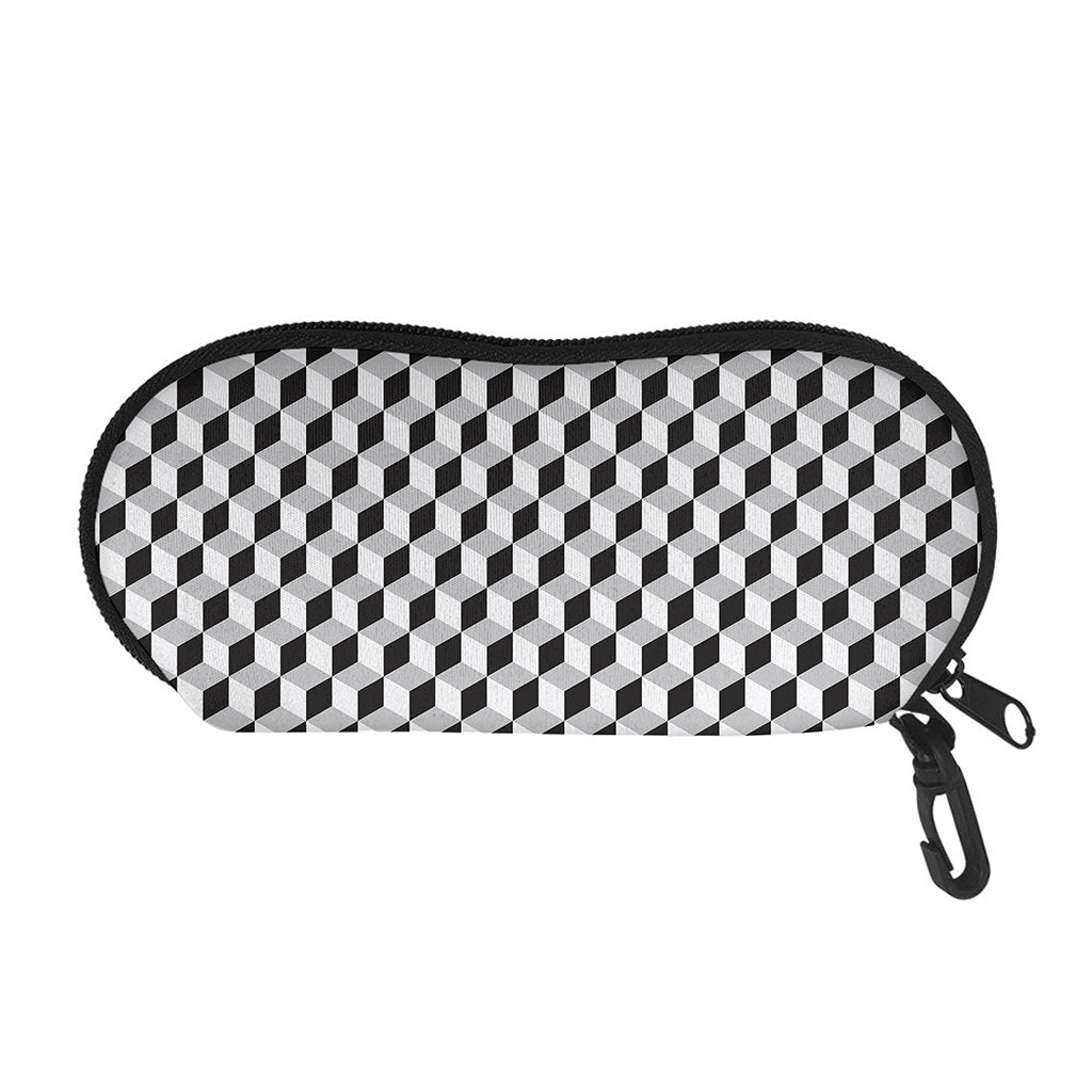 Grey Geometric Cube Shape Pattern Print Glasses Case