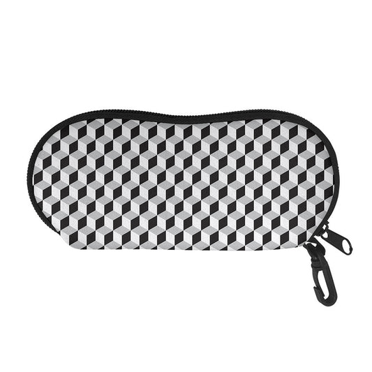 Grey Geometric Cube Shape Pattern Print Glasses Case