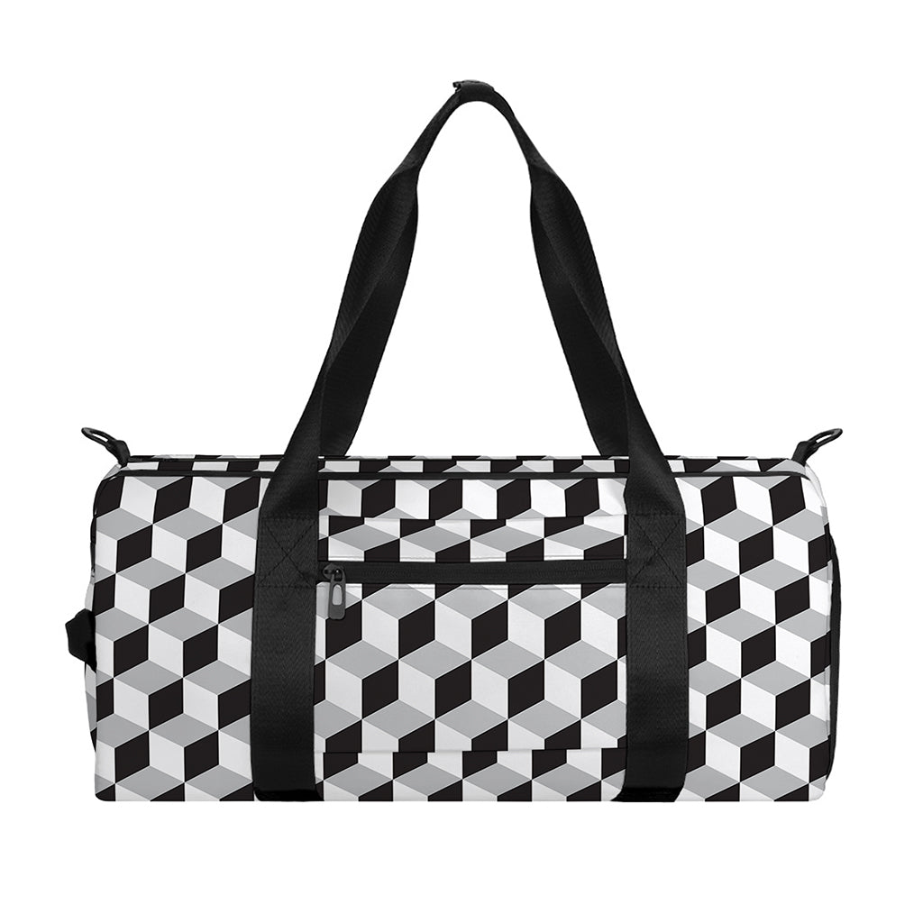 Grey Geometric Cube Shape Pattern Print Gym Bag