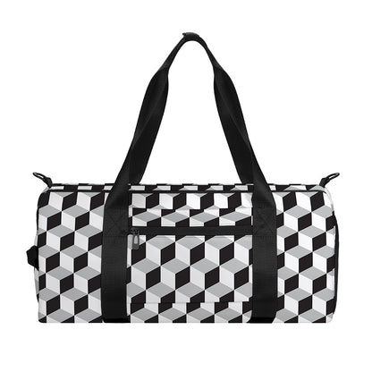 Grey Geometric Cube Shape Pattern Print Gym Bag